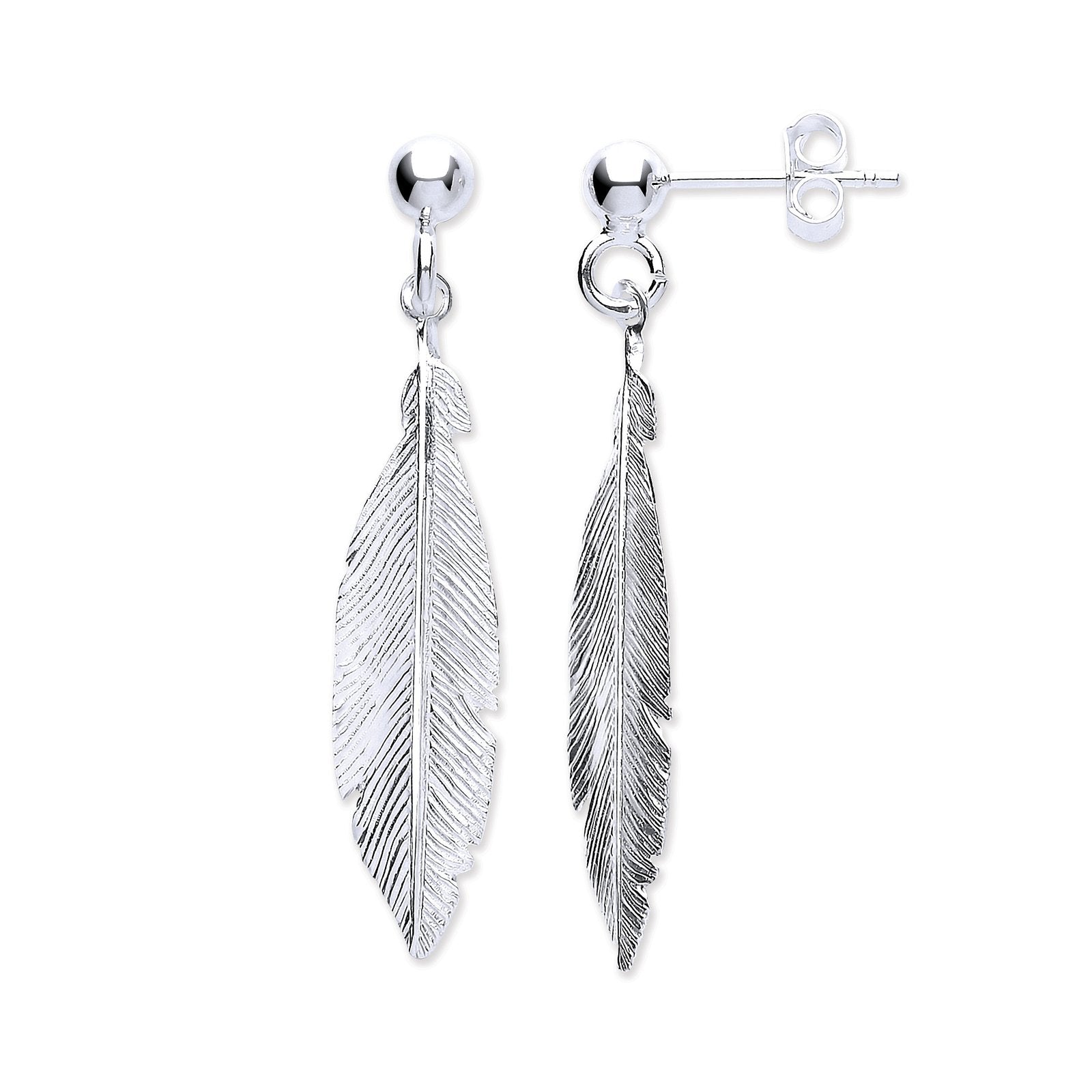 Silver Feather Drop Earrings - Fine Ring - Certified Authentic - Swiss Made - UK Stock – Luxury Jewellery by Imperial